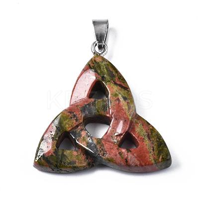 Triangle Knot Natural & Synthetic Mixed Stone Pendants with Brass Clasps G-R220-09-1