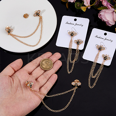 4Pcs Bee Zinc Alloy Rhinestone Fringed Brooches JEWB-FH0002-33KCG-1