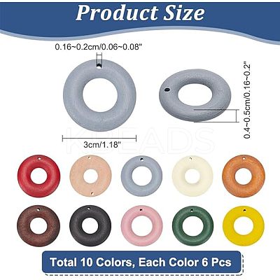 60Pcs 10 Colors Wood Pendants WOOD-NB0002-22-1