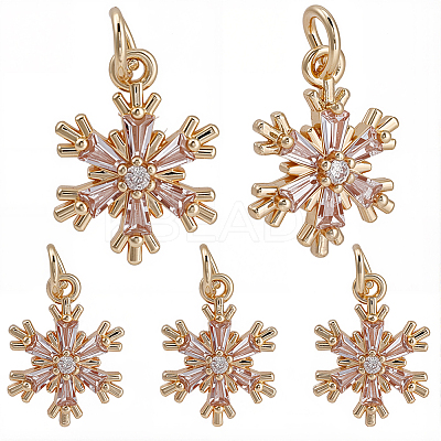 10Pcs Brass Micro Pave Clear Cubic Zirconia Snowflake Pendants KK-BBC0021-78-1