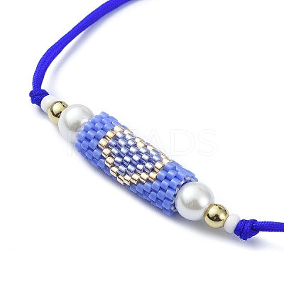 Glass Pearl & Seed Column with Heart Link Bracelet BJEW-MZ00028-02-1