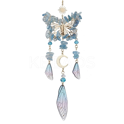 Natural Aquamarine and Resin Pendant Decorations HJEW-TA00134-01-1