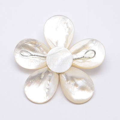 Natural White Shell Mother of Pearl Shell Flower Big Pendants X-SSHEL-J032MS-05-1