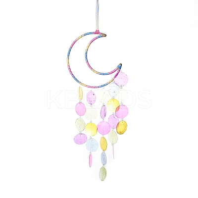 Suede Wrap Iron Moon Hanging Ornaments HJEW-G025-01-1