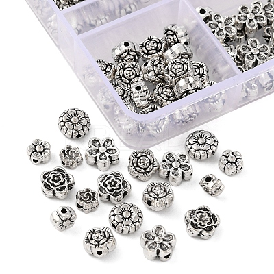 120Pcs 6 Style Tibetan Style Alloy Flower Beads TIBE-YW0001-26-1