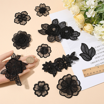 30Pcs 10 Style Flower/Leaf Organza Embroidery Sew on Appliques PATC-GF0001-28-1