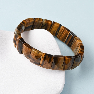 Rectangle Natural Tiger Eye Beads Stretch Bracelets for Women Men BJEW-Z149-01B-1