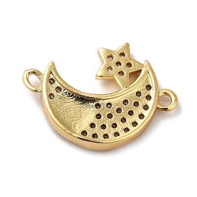 Eco-Friendly Rack Plating Brass Micro Pave Clear Cubic Zirconia Connector Charms KK-F853-28G-1