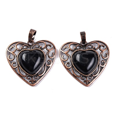 Natural Obsidian Peach Love Heart Pendants G-G158-01-13-1