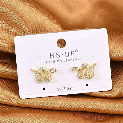 Brass Micro Pave Clear Cubic Zirconia Stud Earrings EJEW-P301-17G-1