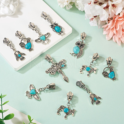 14Pcs 7 Styles Alloy & Synthetic Turquoise Zipper Sliders HJEW-TAC0101-1