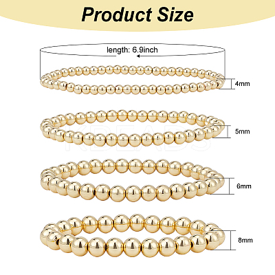 4Pcs 4 Size Brass Round Beaded Stretch Bracelets Set for Women BJEW-AN0001-07-1
