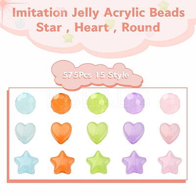 575Pcs 15 Style Imitation Jelly Acrylic Beads MACR-YW0001-79-1