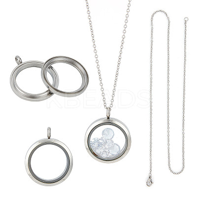 DIY Blank Dome 304 Stainless Steel Locket Pendant Necklace Making Kit STAS-DR0001-02P-1