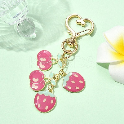 Cherry & Strawberry Alloy Enamel Pendant Decoration HJEW-YW00059-02-1