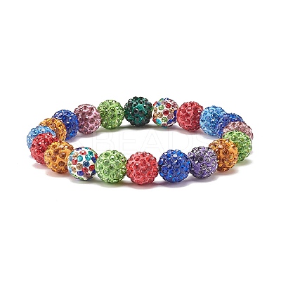 Sparkling Rhinestone Ball Beaded Stretch Bracelet for Women BJEW-SZ0002-39-1