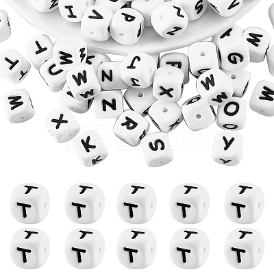20Pcs White Cube Letter Silicone Beads 12x12x12mm Square Dice Alphabet Beads with 2mm Hole Spacer Loose Letter Beads for Bracelet Necklace Jewelry Making JX432T-1