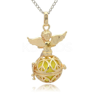 Golden Tone Brass Hollow Round Cage Pendants KK-J238-02G-1