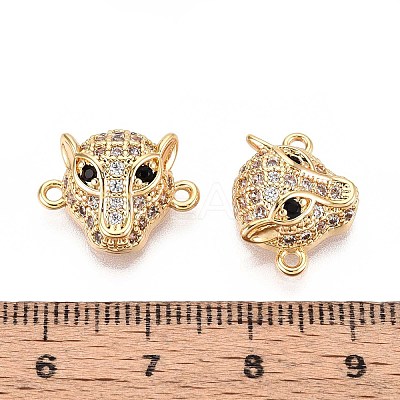 Brass Micro Pave Clear and Black Cubic Zirconia Connector Charms KK-T074-87G-1