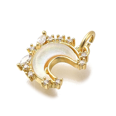 Brass Micro Pave Clear Cubic Zirconia with Glass Charms KK-G525-06G-03-1