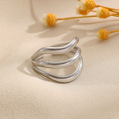 304 Stainless Steel Cuff Open Rings for Women WGBC60A-02-1