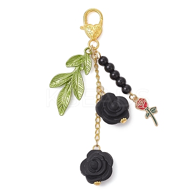 Silicone Rose Pendant Decorations HJEW-JM02590-03-1