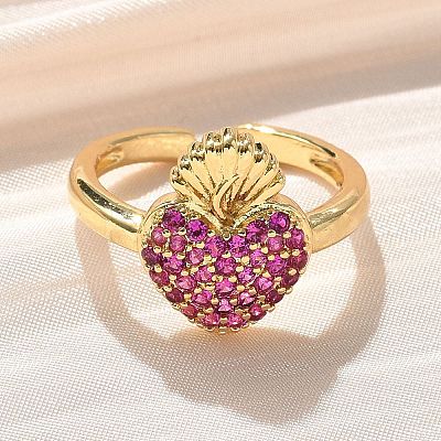 Sacred Heart Brass Micro Pave Cubic Zirconia Cuff Rings for Women RJEW-B117-01G-03-1