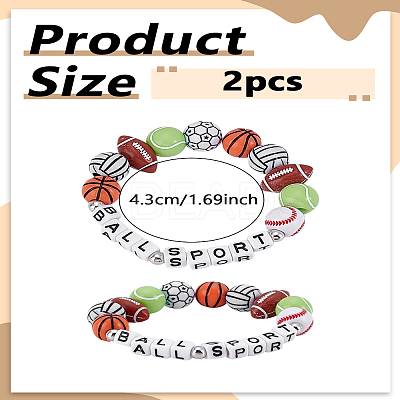 2Pcs Sports Ball Acrylic Beads Stretch Bracelets for Unisex BJEW-LP0003-66-1