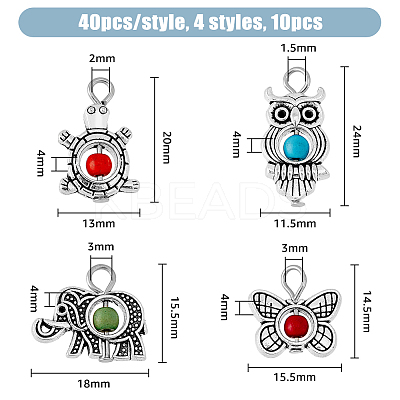40Pcs 4 Styles Antique Silver Plated Alloy Synthetic Turquoise Pendants FIND-HY0001-65-1