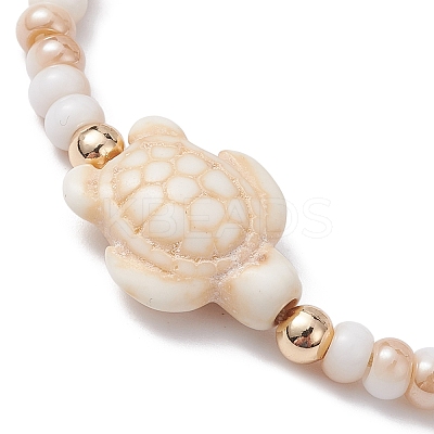 Turtle Synthetic Turquoise & Glass Braided Bead Bracelets BJEW-JB09875-1
