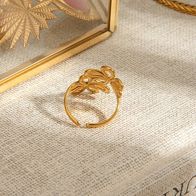 304 Stainless Steel Open Cuff Rings for Women RJEW-K296-02G-1