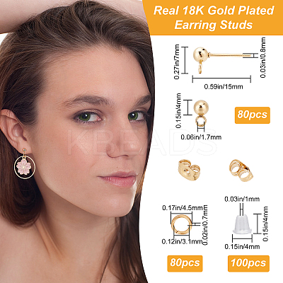 80Pcs 304 Stainless Steel Ball Stud Earring Post DIY-CN0002-05-1