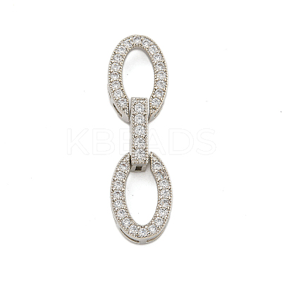 Rack Plating Oval Brass Micro Pave Clear Cubic Zirconia Fold Over Clasps KK-F876-04P-1
