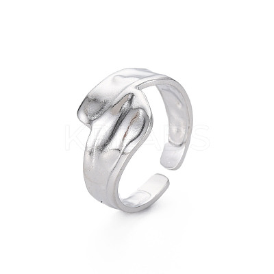 Non-Tarnish 304 Stainless Steel Irregular Wide Band Open Cuff Ring for Women RJEW-N038-049P-1