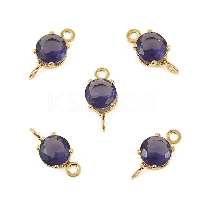 Brass Pave Cubic Zirconia Flat Round Connector Charms KK-P347-01G-04-1