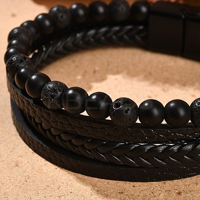 Natural Lava Rock & Glass Round Beaded Bracelets BJEW-G732-01A-1