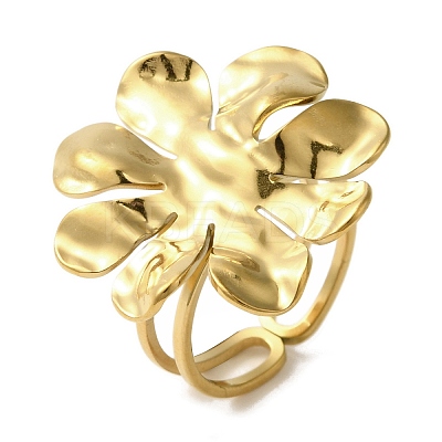 Ion Plating(IP) 304 Stainless Steel Flower Open Cuff Rings for Women RJEW-Z053-11G-1