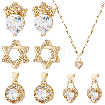 8Pcs 4 Style Brass Micro Pave Cubic Zirconia Pendants KK-BC0010-33-1