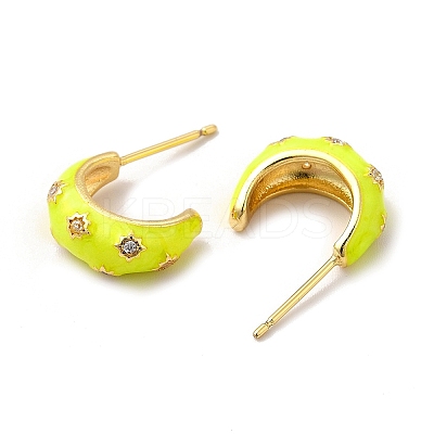 Brass Micro Pave Cubic Zirconia Stud Earrings with Enamel for Women EJEW-H091-05G-1