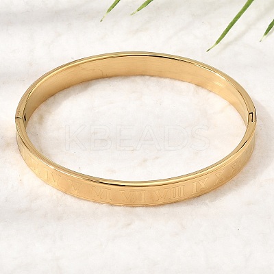304 Stainless Steel Roman Numerals Hinged Cuff Bangles for Women SA-CBAC920-12G-1