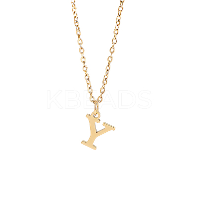 304 Stainless Steel Letter Pendant Necklaces NJEW-LP0001-53Y-G-1