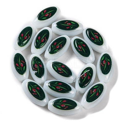 Printing Glass Oval Beads for Necklaces Bracelets Making GLAA-B020-01A-05-1