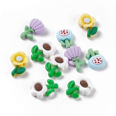 Flower Mixe Shapes Opaque Resin Cabochons RESI-G041-D02-1