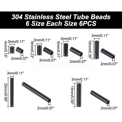 36Pcs 6 Styles 304 Stainless Steel Tube Beads STAS-AR0001-65-1