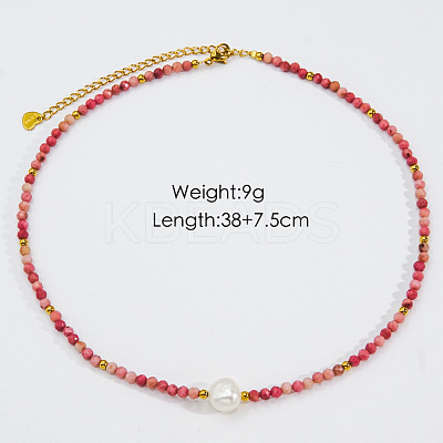 Handmade Natual Pearl & Natural Rhodonite & Shell Beaded Necklaces XL1709-1-1