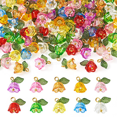 100Pcs 10 Colors Transparent Acrylic Pendants PALLOY-TAC0097-1
