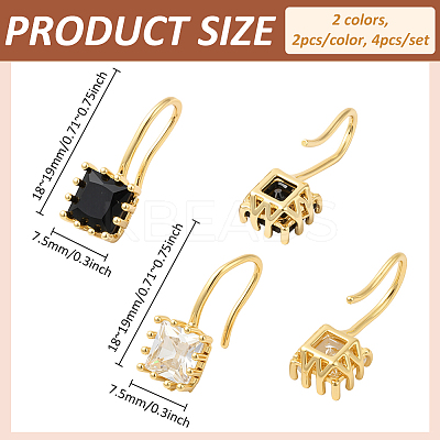 4Pcs 2 Colors Brass Cubic Zirconia Square Dangle Earrings EJEW-GO0001-10-1
