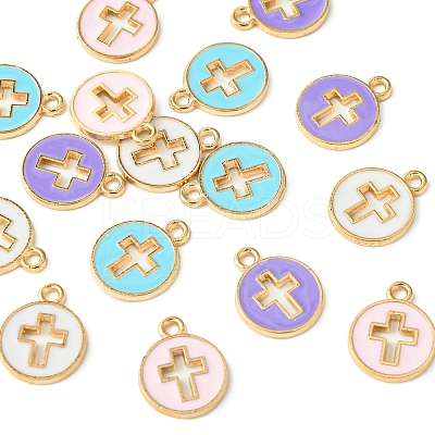 16Pcs 4 Colors Light Gold Plated Alloy Enamel Pendants ENAM-FS0001-85-1