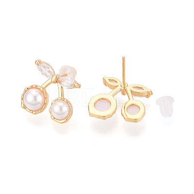 Brass Clear Cubic Zirconia Stud Earrings EJEW-T048-09B-1