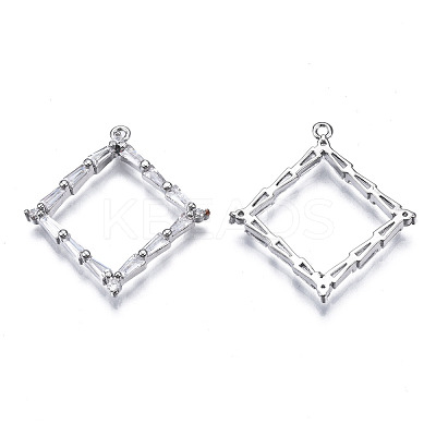 Brass Inlaid Clear Cubic Zirconia Pendants ZIRC-S069-035P-1